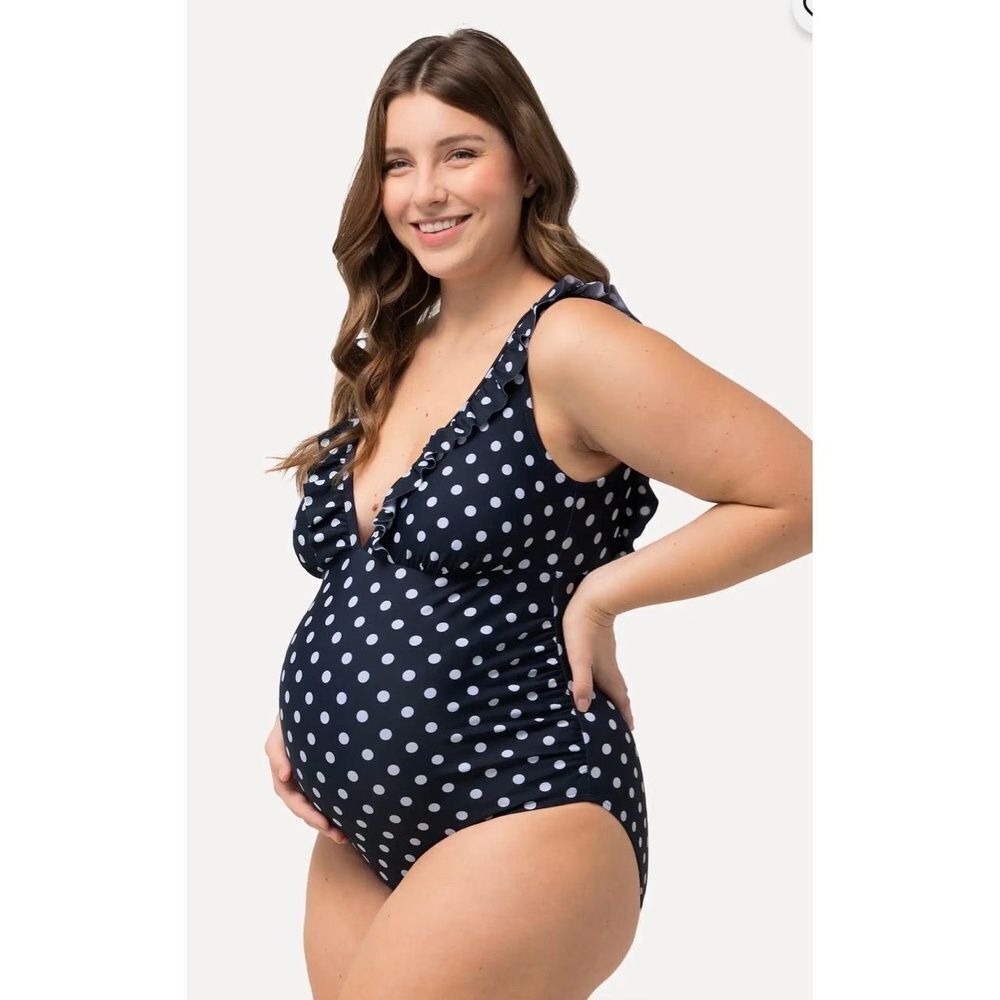 Ulla Popken size 30 Maternity Swimsuit NWT Polka Dot Ruffled V-Neck Retro